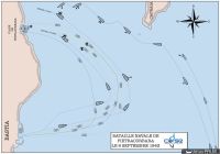 Carte représentant les mouvements des navires lors de la bataille navale de Pietracorbara (© Corse Images Sous-Marines d'après un document d'archive allemand)