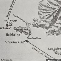 Schéma explicatif de la collision entre le Liban et l'Insulaire (dessin P. Morieu dans la revue "L'Illustration", d'après Naufrages en Provence, Fasc. 4, 1985 , p. 226, © P. Morieu )