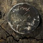 Avers de la monnaie votive du bateau. Il s'agit d'un denier en argent frappé en 123 av. J.-C. au nom de C. Cato, de la famille des Porcia  (cliché R. Bénali © Studio Atlantis, Mdaa/CG13)