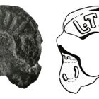Vue et dessin d'un opercule timbré L.TITI.C.f provenant d'une amphore Dressel 1 de Sestius (d'après Benoit 1961, p. 55)