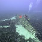 L'épave du Thunderbold située au large de Santa Severa vu depuis son empennage (© Corse Images Sous-Marines)