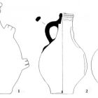 Bouteille provençale (n. 1) et bellarmine (n.2), dessins (éch. 1 : 3) (Dessins F. Richez-DRASSM © DRASSM)