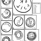 Tableau synoptique des marques sur les lampes africaines, dessin (Dessin C. Dovis-Vicente ; d’après DOVIS-VICENTE 2001, p. 249 © Dovis-Vicente)