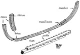 Schéma assemblage axe longitudinal - Dessin Rival, CCJ/CNRS, tiré de Pomey P. (dir.), Gianfrotta P. A., Nieto X. et Tchernia A. 1997, La Navigation dans l’Antiquité, éditions édisud, Aix-en-Provence